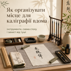 Як організувати місце для каліграфії вдома — інструменти, схема столу і захист від туші