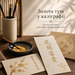 Золота туш у каліграфії — ідеї для листівок, ієрогліфів і декоративних робіт