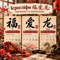 Иероглифы 福, 爱, 龙: значение и написание