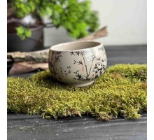 Керамическая пиала для чая Бамбуковый гай Тёмно бежевая с монетой на дне 150 мл