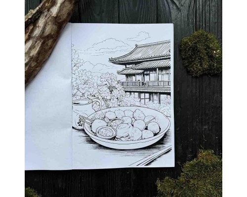 Розмальовка в японському стилі Anime Coloring Book з самураями та японськими пейзажами