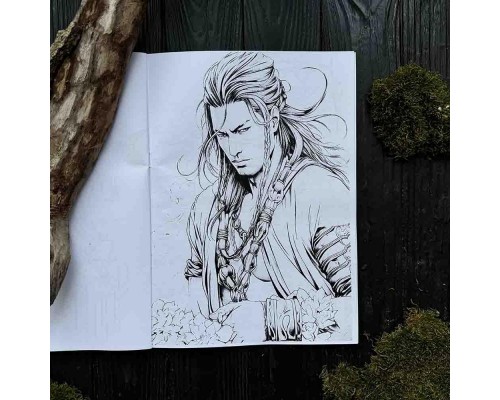 Розмальовка в японському стилі Anime Coloring Book з самураями та японськими пейзажами