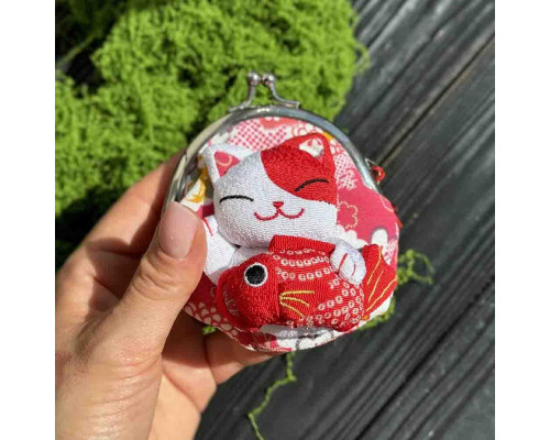 Кошелек для монет фэн-шуй Кот удачи с рыбкой, красный мешочек-талисман